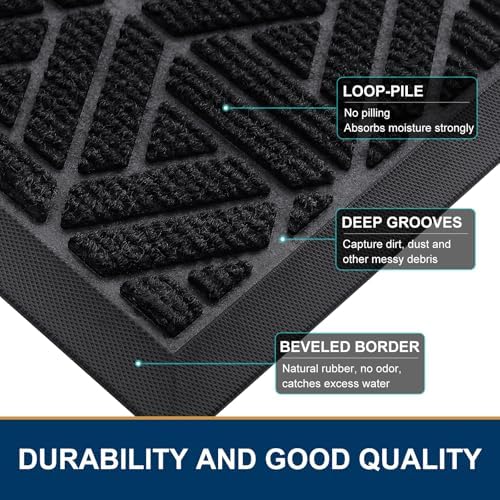 Smiry Front Door Mat Outside Entrance, Low Profile Rubber Doormat - Image 3