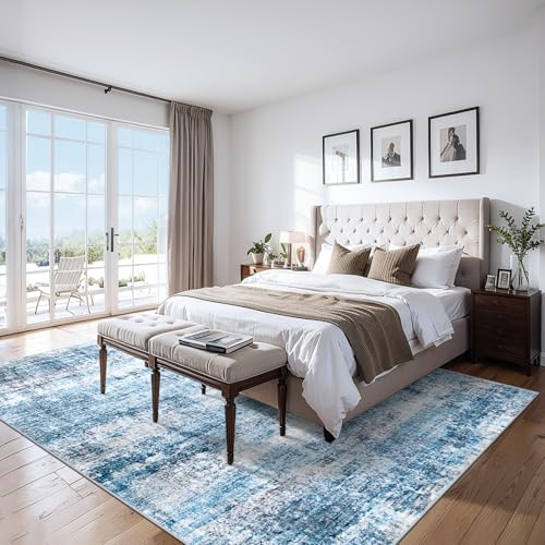 PLHXFR 9x12 Area Rug Living Room: Modern Abstract Washable Carpet Blue - Image 2