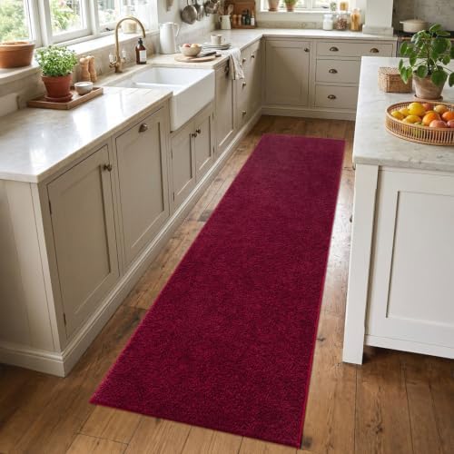 2x8 Burgundy Solid Runner Rug Washable Non-Slip by Unknown