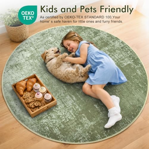 6ft Round Abstract Washable Area Rug - Image 5
