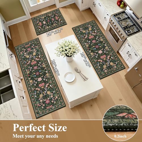 HEBE Boho Kitchen Rugs Set of 3, Non Slip Washable Kitchen Mats - Image 2