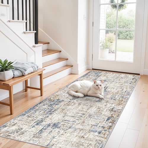 3x7 Washable Non-Slip Kitchen Runner Rug – Modern Abstract Neutral Carpet by ZHXXUJ