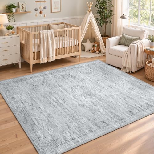 Area Rugs for Bedroom Nursery 4x6 Washable Foldable Vintage Grey by WelcometoBabovid
