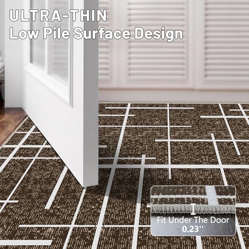 Brown 2x6 Runner Rug Non Slip, Modern Distressed Stripe Carpet Runners - Image 5