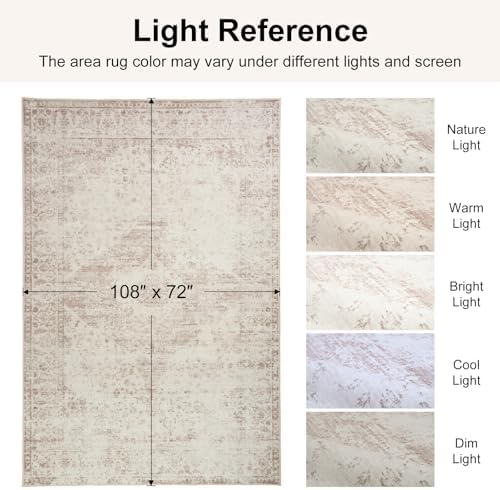 Washable Area Rug 6x9 for Living Room, Non-Slip Backing, Distressed Beige - Image 4