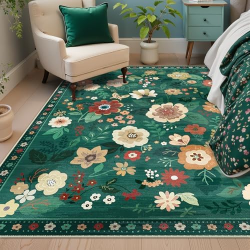 RELEANY Floral Washable 4x6 Area Rugs DarkGreen - Image 6