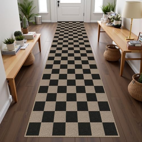 Rugalia Easy Jute Checkered Runner Rug 2.6x10 Black Rugs Runner by Rugalia