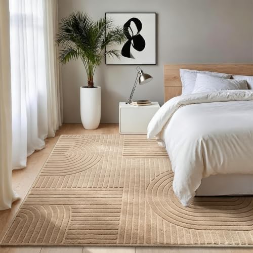 Camel Geometric 5x7 Solid Area Rug, Washable - Image 5