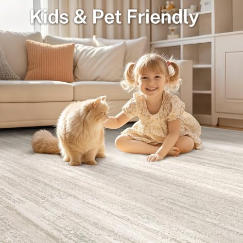 Area Rug Living Room-10X12 Abstract Washable Rug Beige - Image 6