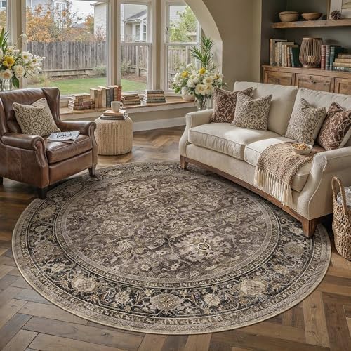 HUGEAR Brown Washable 6x6 Round Area Rugs - Image 2