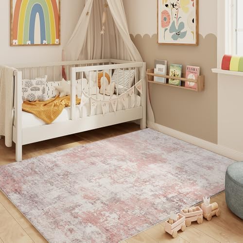 4x6 Pink Gray Washable Area Rug by Unknown