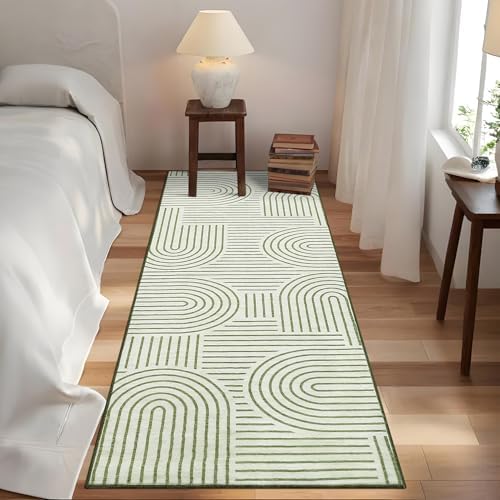 ROYHOME Modern 2.5x8 Hallway Runner Rug Non Slip Washable Kitchen Rug Green - Image 3