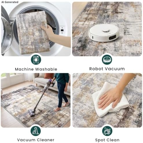 KOZYFLY Modern Washable Runner Rug 2x6 Kitchen Runner Rugs Grey Rust - Image 6