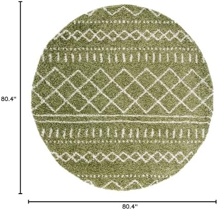 SAFAVIEH Arizona Shag Round Rug 6'7", Soft Plush Boho Green & Ivory ASG741X - Image 2