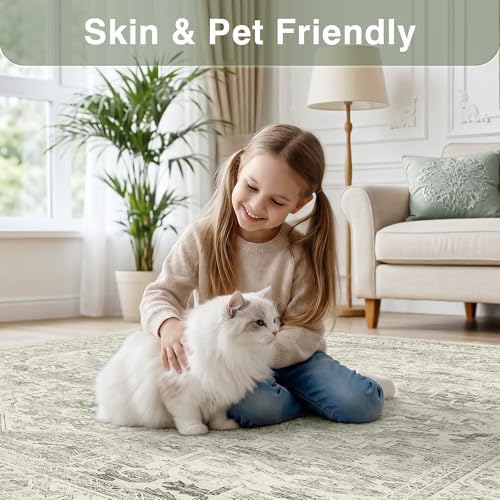 FMFUNCTEX 2x8 Hallway Runner Rug Washable Green Neutral Oriental Distressed - Image 6