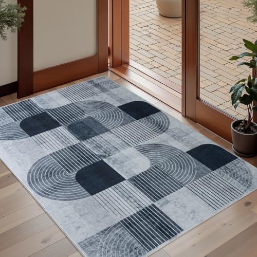 Washable Modern Geometric Entryway Rug, Small Throw Rug Grey 2x3 ft - Image 2