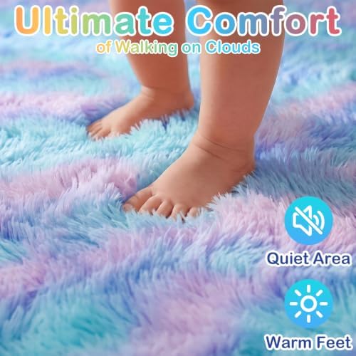 Plush Rainbow Purple Mermaid Area Rugs - Image 2