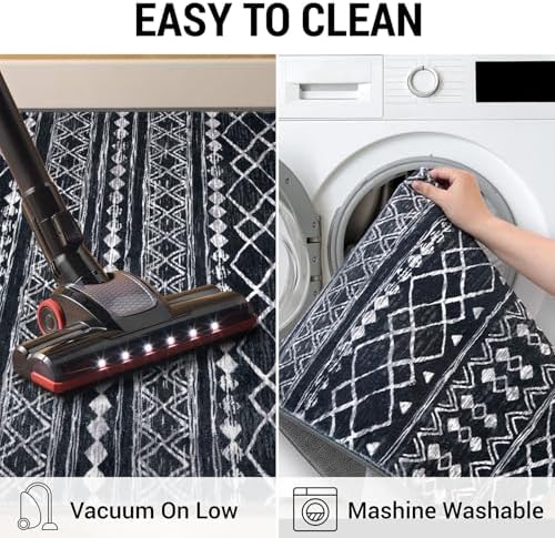 KUTA Vintage Boho Washable Rugs 3x5, Moroccan Entryway Rug Black - Image 5