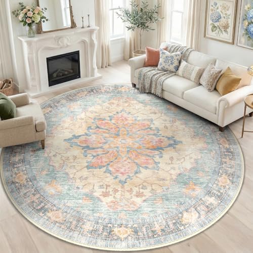 RELEANY Washable Area Rug, Round 8ft by RELEANY