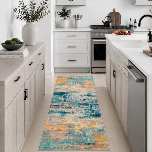 2x5 Washable Runner Rug：Modern Abstract Soft Carpet Rosy Haze by FXRHLP
