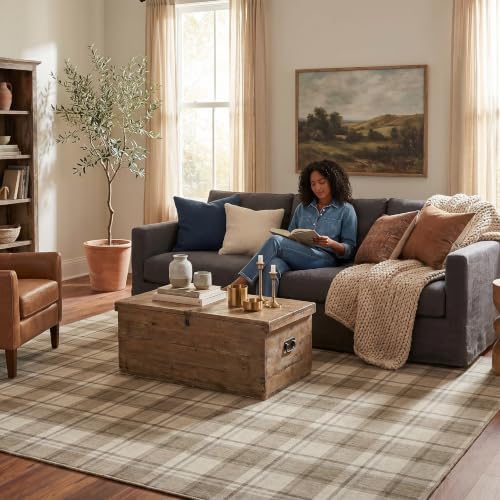 Beige Checkered 4x6 Washable Non-Slip Area Rugs - Image 3