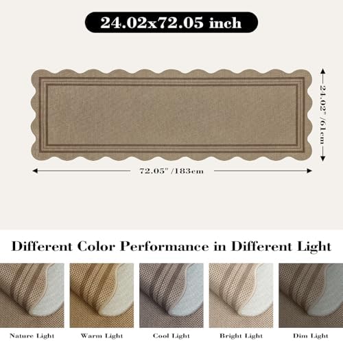 Scalloped Easy Jute 2x6 Kitchen Runner Rug, Washable Rugs - Image 2