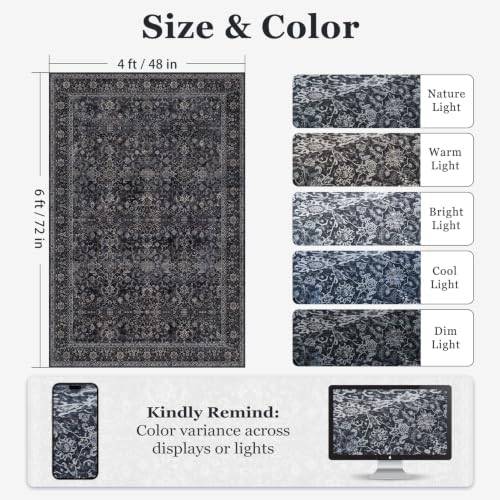 Dark 4x6 Washable Rug, Small Area Rugs Non Slip - Image 2