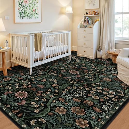 Floral Area Rug 6x9 Botanical Washable Carpet - Image 4