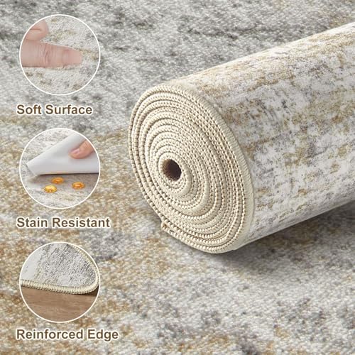 9x13 Area Rugs for Living Room Washable Abstract Rug Gold/Grey - Image 6