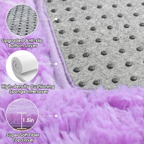 Area Rugs for Bedroom, 4x6 Fluffy Carpet Purple and White Geometric Rug - Image 4