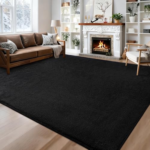 Large Area Rugs for Living Room Bedroom 9x12 Black Rug Ultra Soft - Image 4