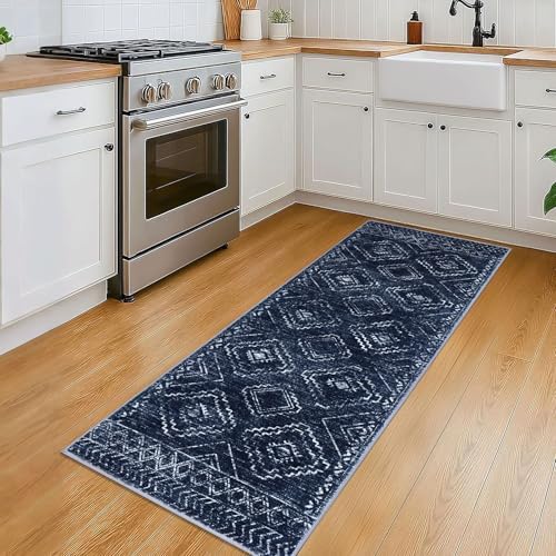 KILOCOCO Washable Runner Rug 2x5 ft Non Slip Hallway Runners, Dark Blue - Image 2