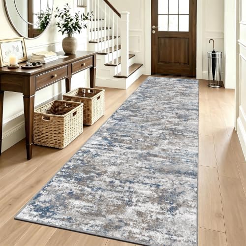 Hallway Runner Rug 3x8 Textured Non Slip Carpet Runner, Abstract Multi by TTelephant