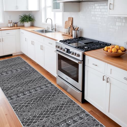 3x16 Black Moroccan Washable Rug:Modern Boho Long Hallway Runner Rug - Image 4
