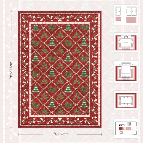 Red Christmas Rug 5x7 for Living Room, Nursery Room Machine Washable Low Pile - Image 2