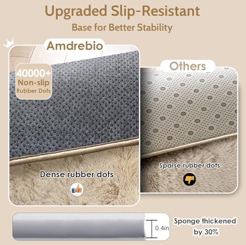 Amdrebio Beige Boho Fluffy Shag Neutral Area Rug 5x7 - Image 6