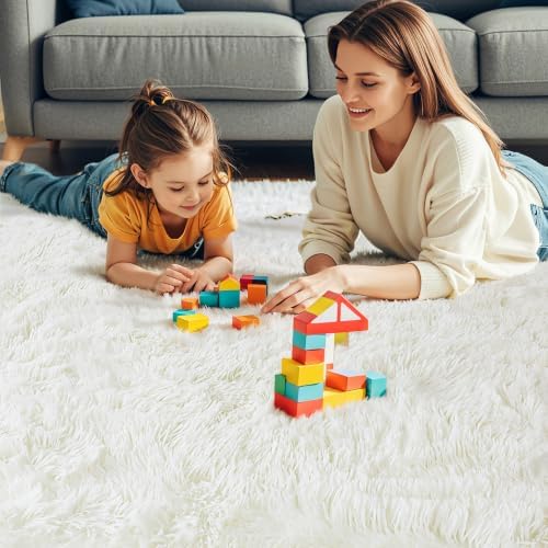 KCHOWUA Cream White Fluffy Area Rug 2x6 - Image 2