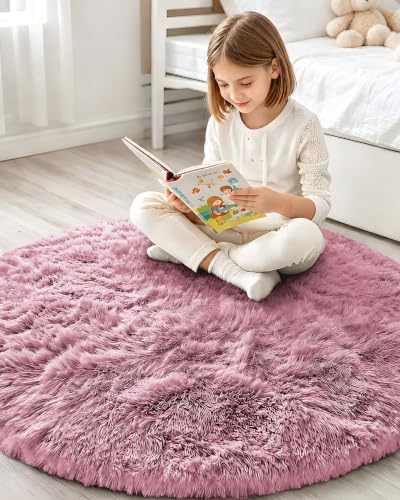 Smiry Round Area Rugs for Living Room Bedroom 2x2 ft, Fluffy Carpet - Image 6