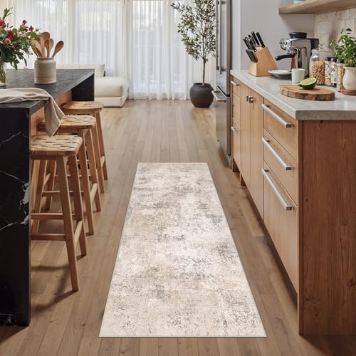 HUGEAR 2x6 Beige Abstract Washable Runner Rug - Image 3