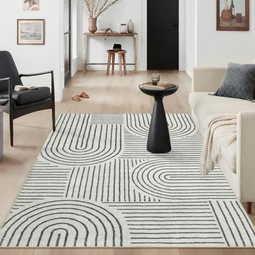 Lahome Abstract Bedroom Rug, Soft Black 4x6 Rug Washable Rugs by Lahome