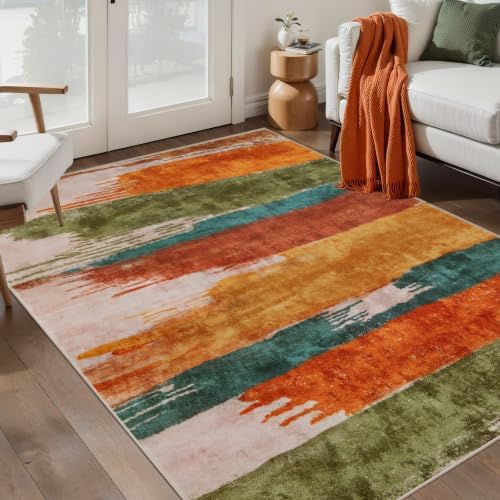 Ciicool 3x5 Rugs for Entryway, Modern Abstract Washable Soft Carpet Orange by CIICOOLHomeDeco