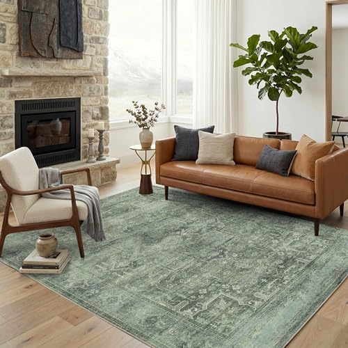 4x6 Washable Boho Area Rug, Non-Slip Teal Green Bedroom Carpet - Image 5