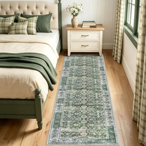KUTA Vintage Washable Runner Rug 2x8 Green Runners - Image 3