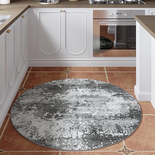 Round Area Rugs 4ft Washable Grey Circle Rug - Image 3