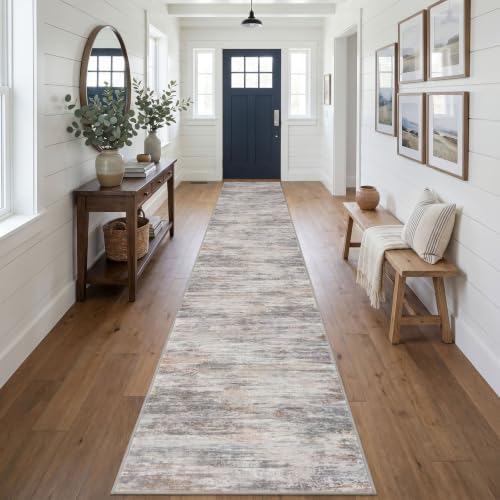 KOZYFLY Modern Long Hallway Runner Rug 2.6x18 Washable Runner Multi-Grey by KOZYFLY