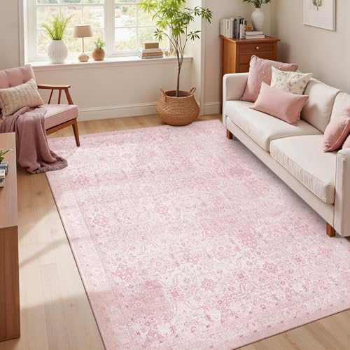 Rugxara Pink 4x6 Area Rug Washable Rug - Image 2