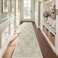 Washable Beige Green 2x10 Runner Rug by HazoHaus