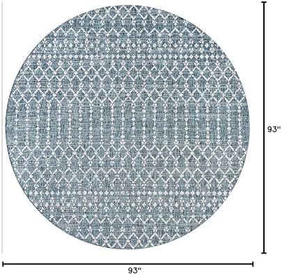 JONATHAN Y Moroccan Geometric Indoor Outdoor Round Area Rug 8 Ft Teal/Gray - Image 2