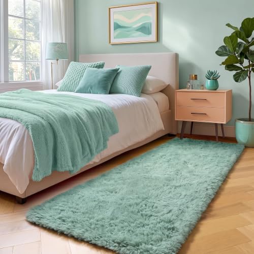 Sage Green Runner Rugs for Kids Bedroom Living Room Plush Fluffy Rug 2x6 Ft - Image 4