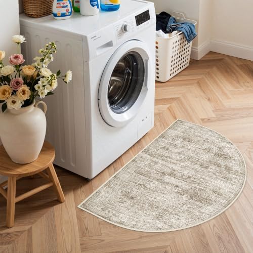 Soalmost Washable Half Circle Round Rug 2x3 Brown, Small Half Moon Area Rug - Image 4
